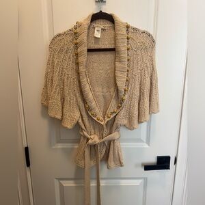 Nanette Lepore Cream Knit Shawl-Collar Cropped Cardigan with Tie
